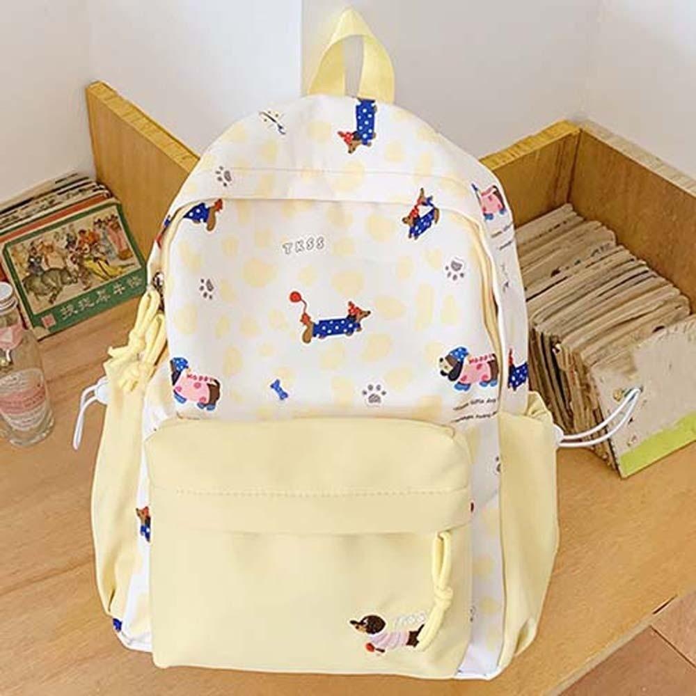 Lässige Schultasche für Studenten Kontrastfarbe Große Kapazität Rucksack Nylon Dackel Rucksack Sport