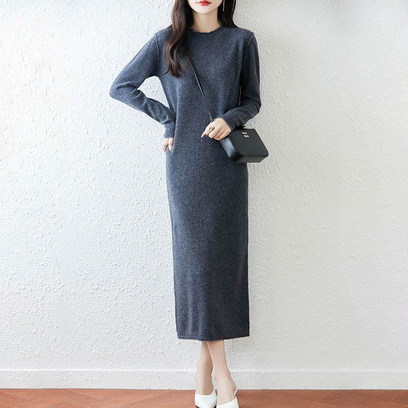 Women Sweater Dress 100% Wool MODERN NEW SAGA O-neck Knit Long Pullover Winter Jumpers Wool Long Dress Female