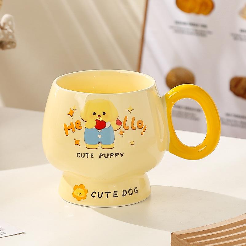 Cană de desene animate cu capac și linguriță, cană ceramică drăguță pentru fete cu aspect deosebit, cană pentru apă pentru acasă, cană pentru cafea, cană pentru micul dejun pentru copii