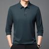 Men's Lapel POLO Shirt - Long Sleeve, Casual Business, Solid Color, Waffle Weave for Spring & Autumn