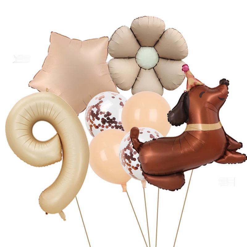 

8-Piece 40-Inch Baby Powder Blue Digital Daisy Flower Aluminum Film Balloon Husky Dog Themed Birthday Party Caramel Set 9