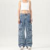 Menswear Unisex Retro Wide-Leg Multi-Pocket Denim Jeans