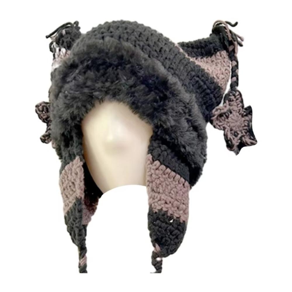 Thick Winter Bucket Hat Knitted Star Caps Casual Cat Ear Hat