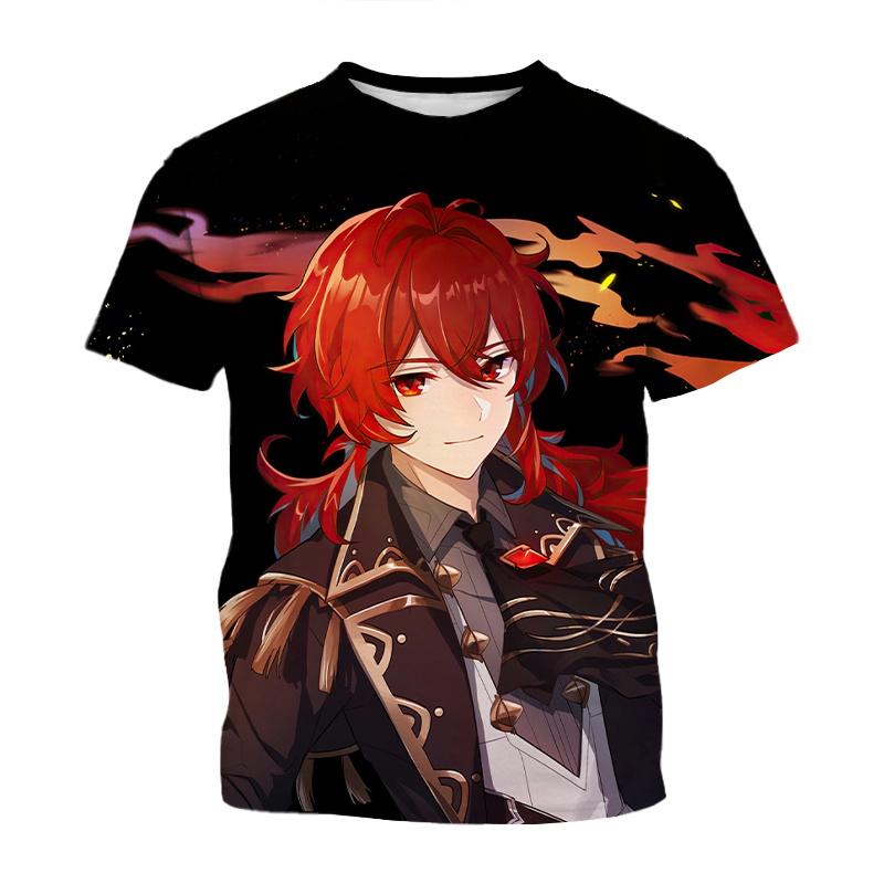 Round Neck 3D Genshin Impact Anime Character Printed Casual Short Sleeved Women's T-shirts - Soft Medium Stretch Fabric Summer Relaxed Fit Clothing