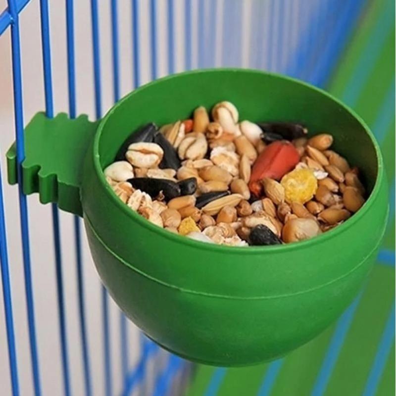 3PCS Bird Parrot Pigeons Hamster Pet Cage Aviary Water Food Bowl Feeder Plastic Round Water Cup Hanging Drinking Feeding Bowl