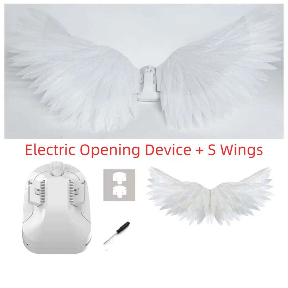 White Angel Wing Electric Opening Device Pearl Cotton Wings Electric Openable Wings  Valentine Day