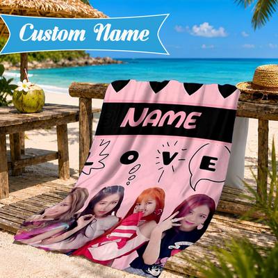 Custom Name Kpop BP Group Beach Towel Microfiber Beach Towel, Lightweight and Quick-Dry, for Summer Travel, Swimming Pool Gift