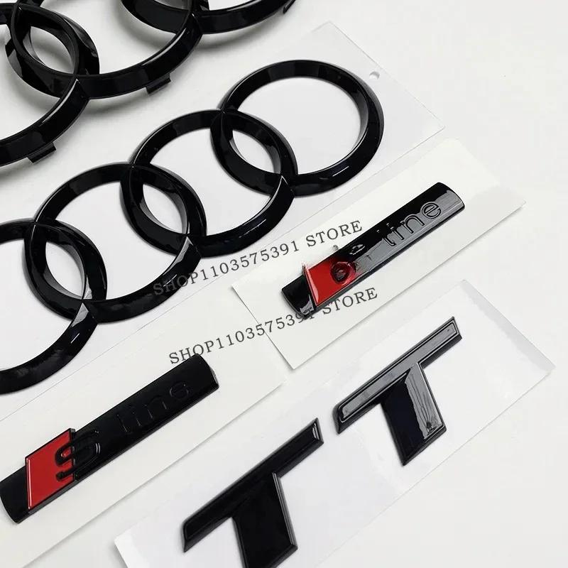 Für f2 TT 2015-2025 4Ringe Logo ABS Schwarz Auto Motorhaube Frontgrill Emblem Heckklappen-Abzeichen TT Sline Emblem Autozubehör