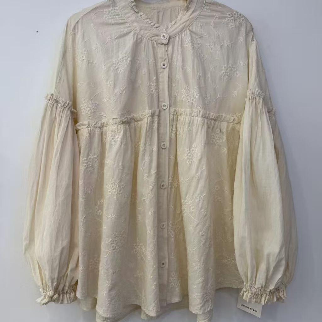 1116 Summer New Women's Crew Neck Japanese Cotton and Linen Shirt Loose Shirt Top Cardigan Vintage Mori Sweet
