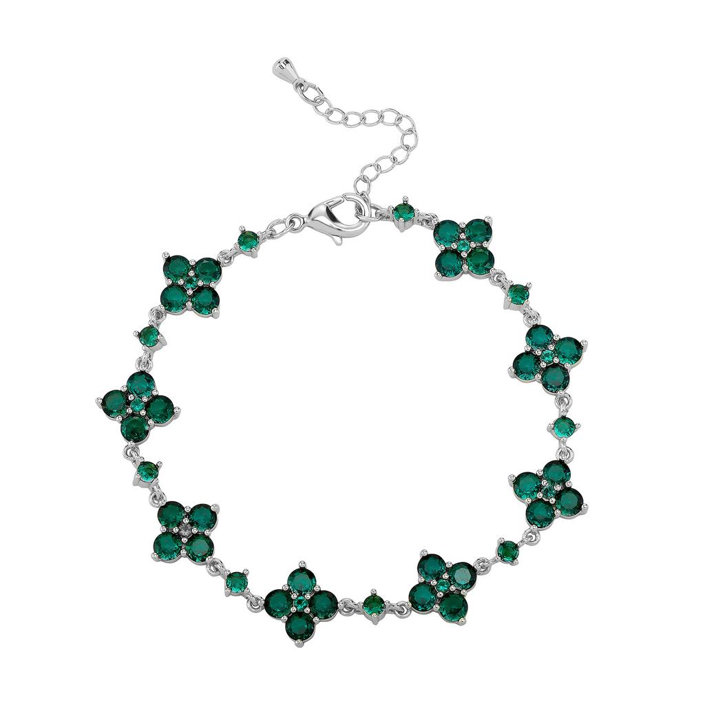 Full Diamond Brass Inlaid Zirconia Four Leaf Clover Bracelet Women's Light Luxury Sparkling CZ Premium Sense Jewelry