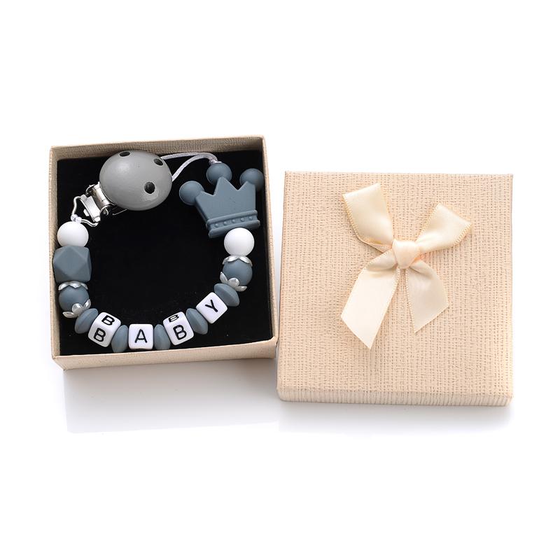 Verpackte Personalisierte Name Baby Schnullerclips Silikon Perlen Schnuller Schnullerketten DIY Stillspielzeug Anti-Drop Schnullerhalter Kette