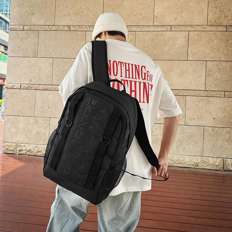 Large Capacity Backpack Men Travel Computer Backpack Letter Print Student Class Commuter Schoolbag