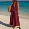 European and American women's clothing cotton and linen V-neck sleeveless long dress vacation wind beach dress