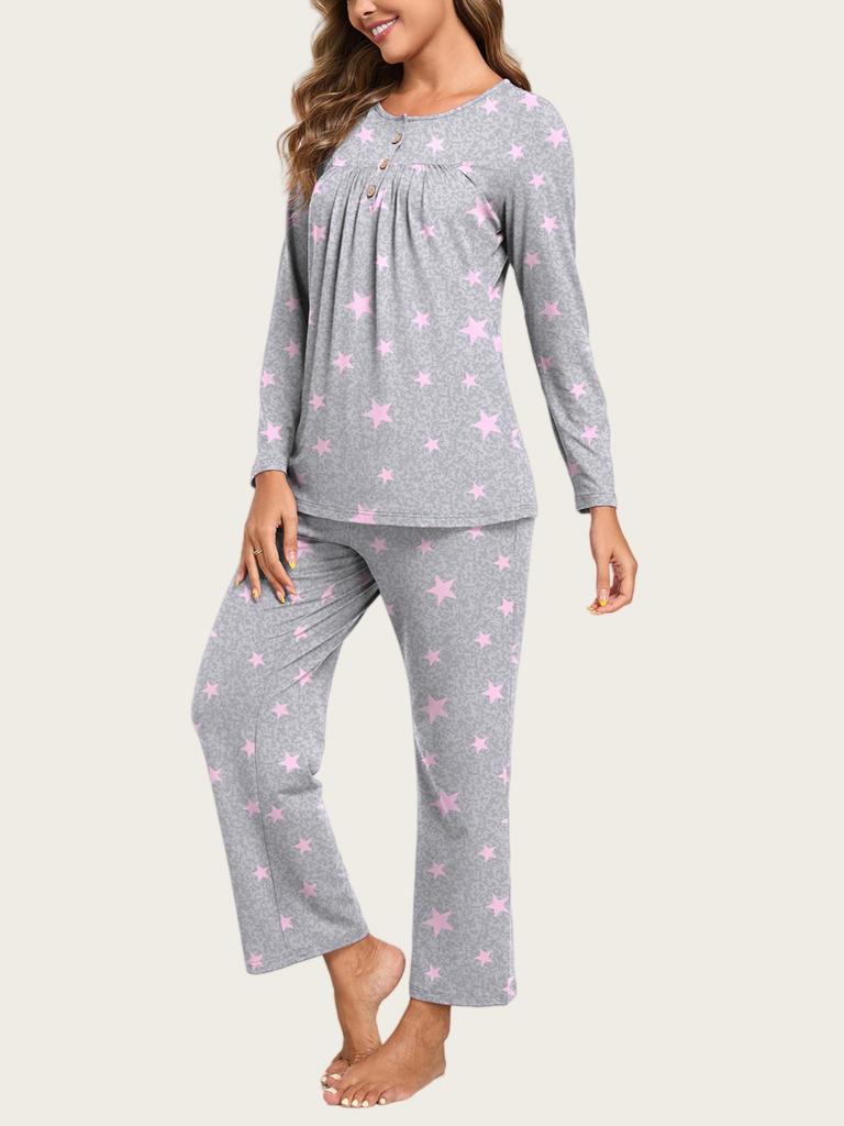 European & American Women's Fashion: Autumn 2025 2-Piece Pajama Set – Casual Long Sleeve Top & Pants with Pockets