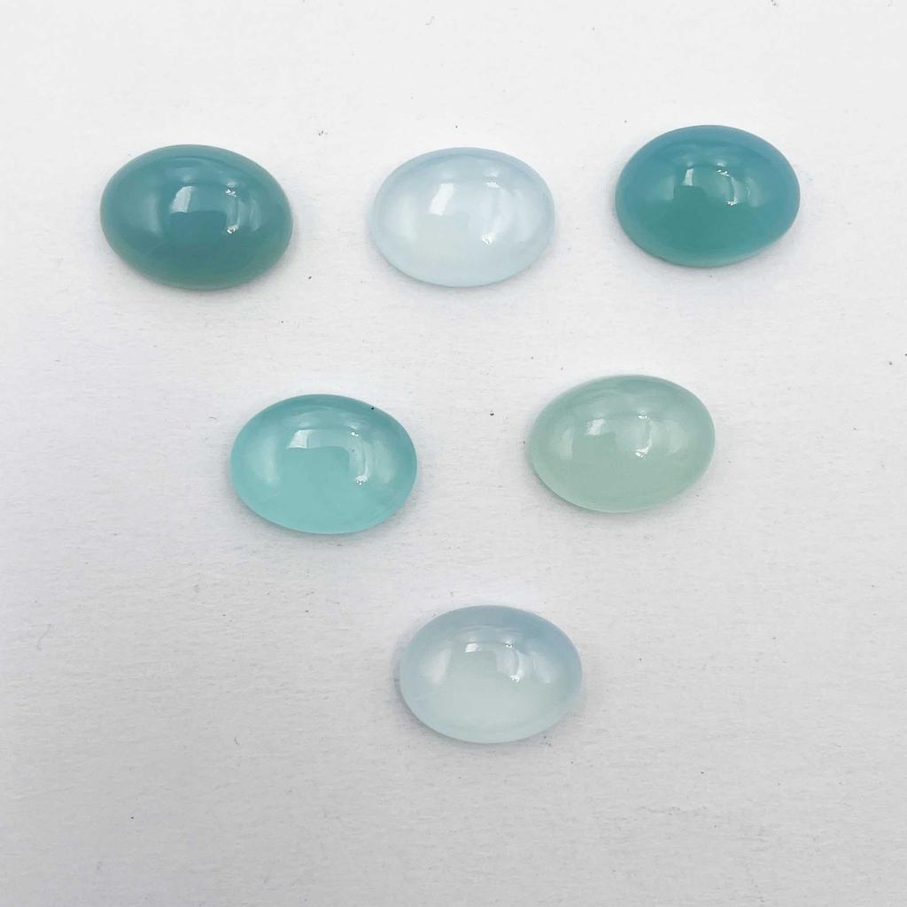 Natural Aqua Chalcedony Oval Cabochon Loose Gemstone Lot 8 Pcs 12*16 MM 63 CT For Jewelry Making