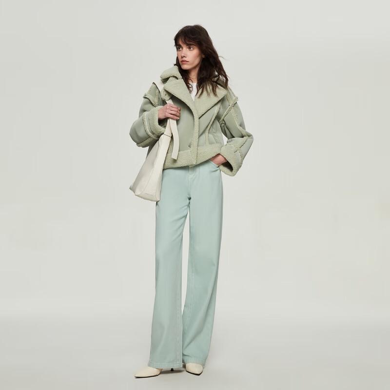 ONLY Women's Faux Lamb Wool & PU Drop Shoulder Padded Coat