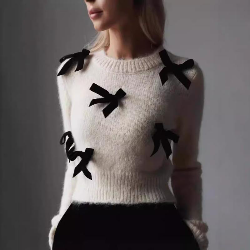 

Модный свитер-пуловер с длинным рукавом и галстуком-бабочкой для женщин, осенне-зимний, однотонный, с круглым вырезом, женские свитера, повседневные, мягкие, теплые, плюшевые, вязаные джемперы 25120 L белый