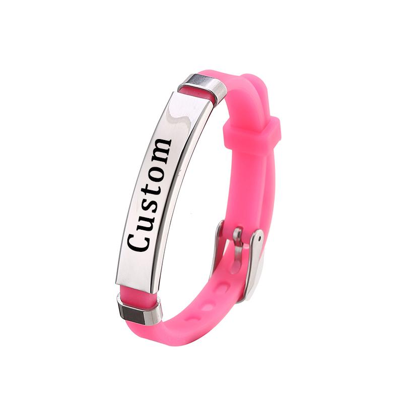 Brățară personalizată din silicon Brățară personalizată cu nume de identificare pentru copii pentru fete Brățară reglabilă cu nume gravată din oțel inoxidabil