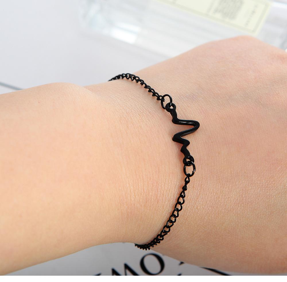 

Ecg Punk 2020 New Fashion Bracelet Simple Personality Design Lightning Heart Beat Frequency Couple Wholesale Sales Bracelet чорний