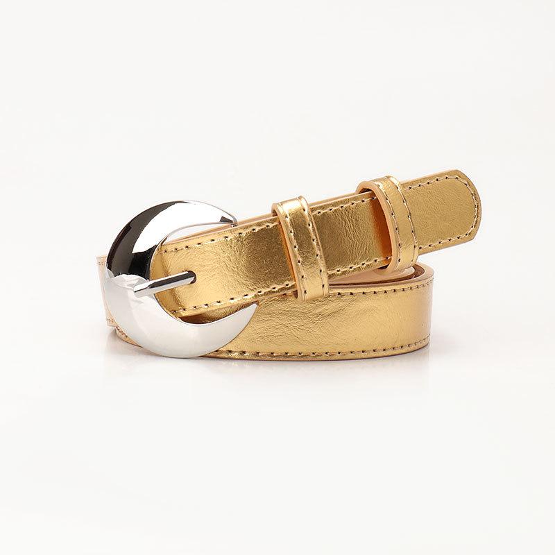 Metallic Color Belts 105cm Colorful PU Moon Buckle Trendy Jeans Belts Ladies Belt Shiny Alloy Buckle Belt Jeans Decorative Belt