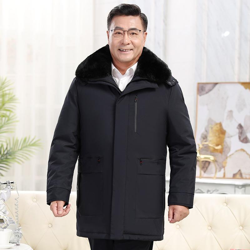New Winter Dad Down Jacket Medium and Long Warm Winter Clothing Men's Middle and Old Removable Liner Hooded Jacket