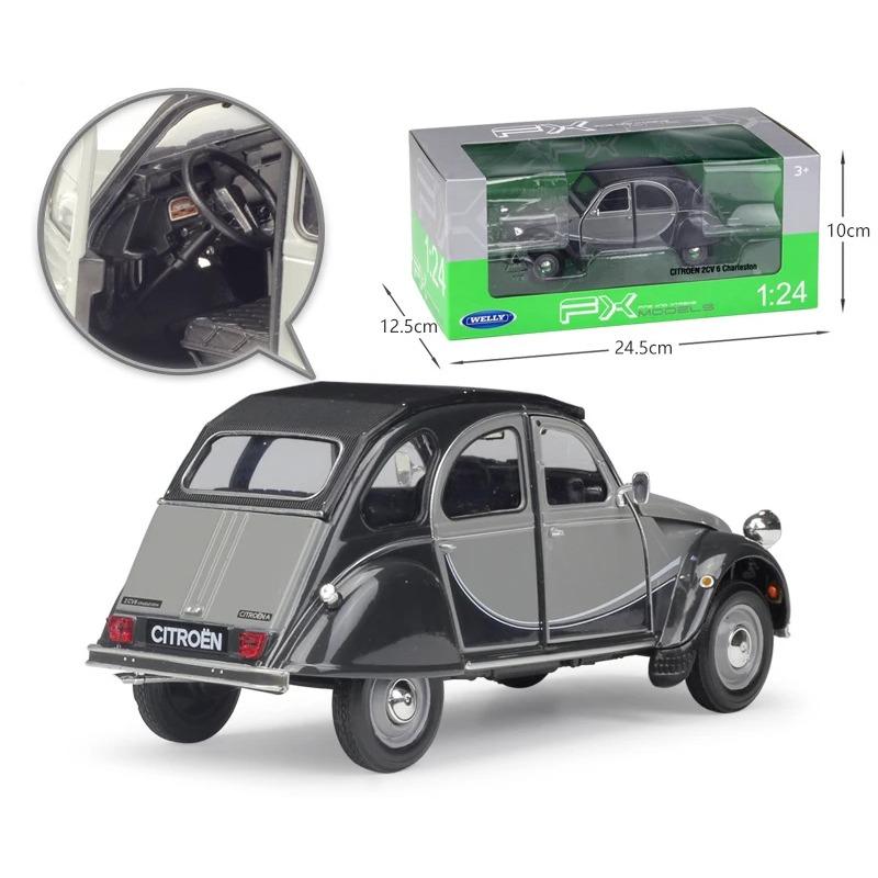 Escala 1/24 WELLY Coche Modelo Diecast Dongfeng CITROEN 2CV 6 Charleston Clásico Coche de Aleación Juguete Vehículo Coche de Juguete Metálico para Niños Regalo Colección