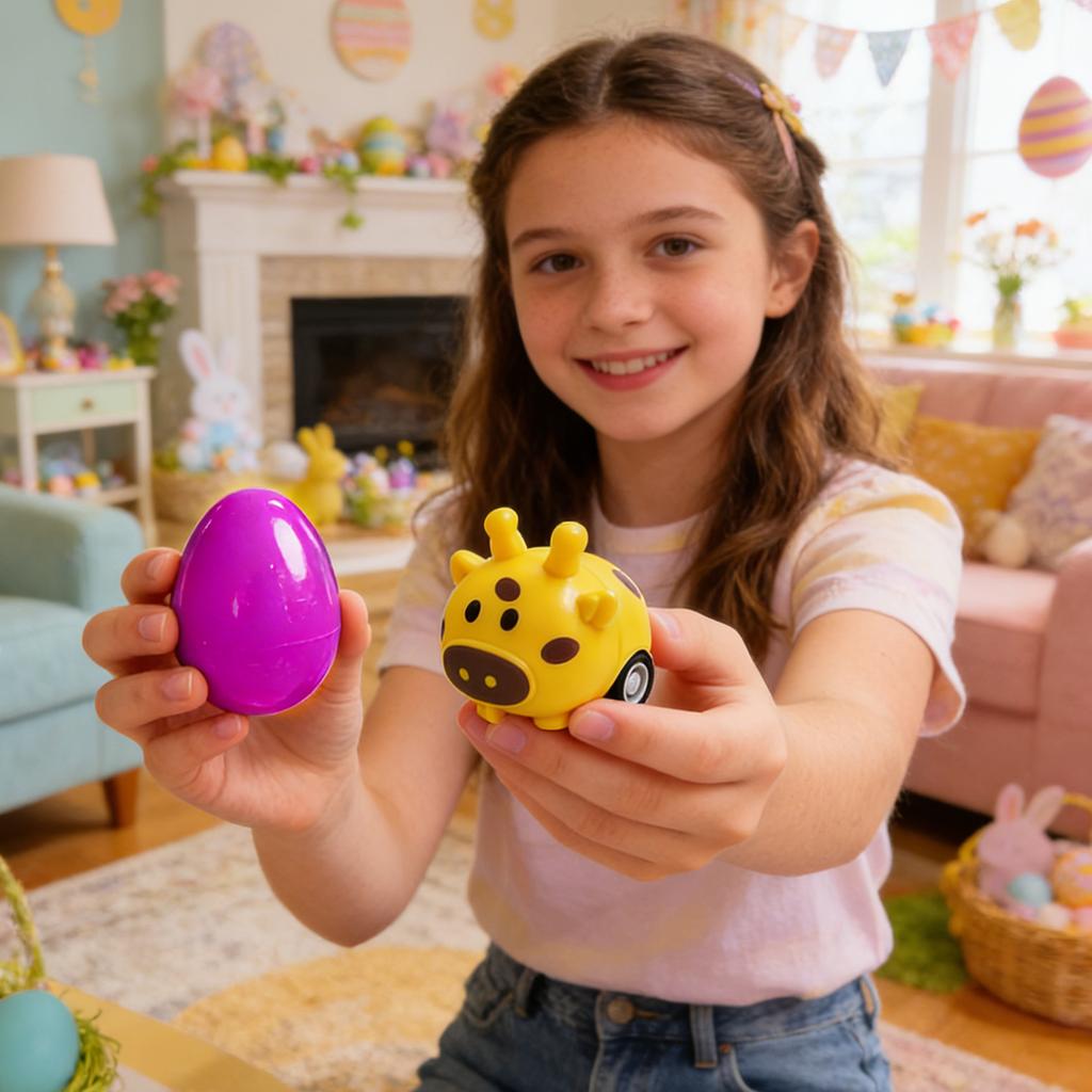 12pcs Easter Egg Squeezable Bunny, Stress-Relieving Beaded Surprise Open-End Egg Stuffed Toy