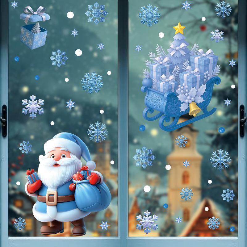 Christmas Window Stickers Winter Snowman Santa Claus Snowflake Elk Static Stickers Glass Ornaments Merry Christmas Posters
