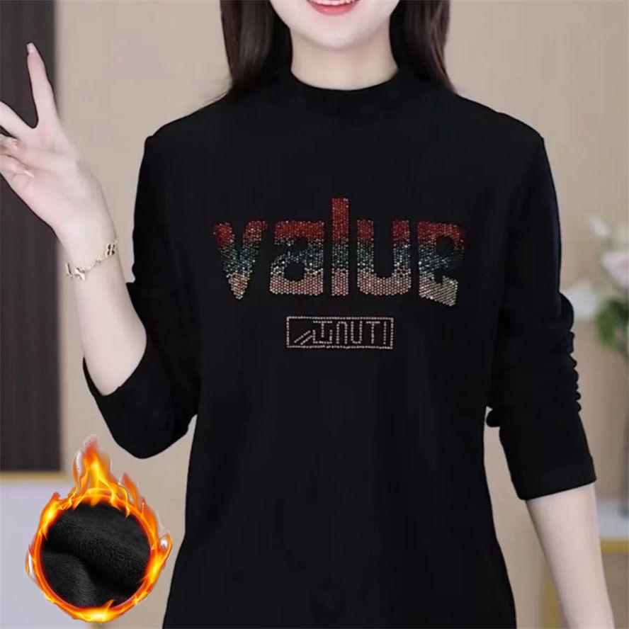 Fleece Thickened Semi-turtleneck Thermal Bottoming Shirt 2025 Spring, Autumn and Winter New Lace Slim T-shirt Women