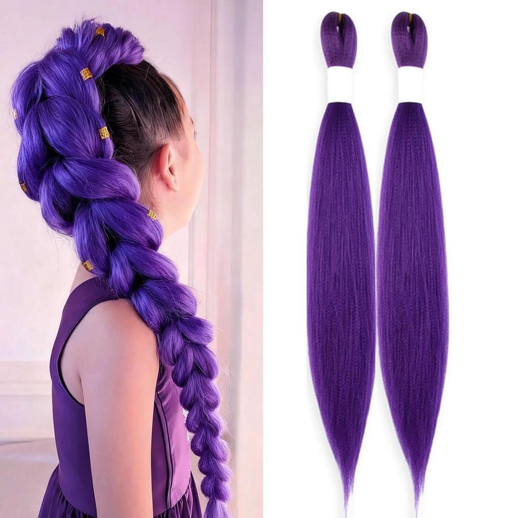 Purple Braiding Hair Extensions, Synthetic Pre-Stretched Purple Braiding Hair for Braids Cosplay Halloween Stage Performances