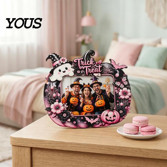 Decorative Mantle Piece Halloween Photo Frame, Wooden Desktop Picture Holder for Spooky Party Decoration Kids Room Home Accents And Festive
