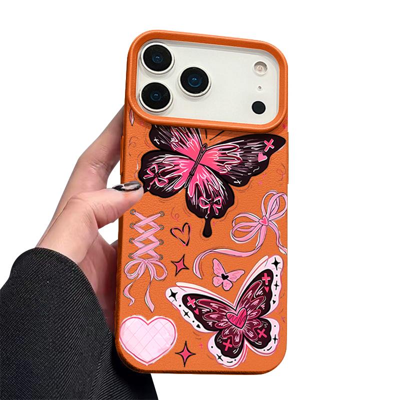 Lucky Bowknots Butterfly Pattern Case For iPhone 17 Pro Max Funda iPhone 16 Pro Max 15 14 13 12 11 Air 16E Leather Texture Silicone Cover
