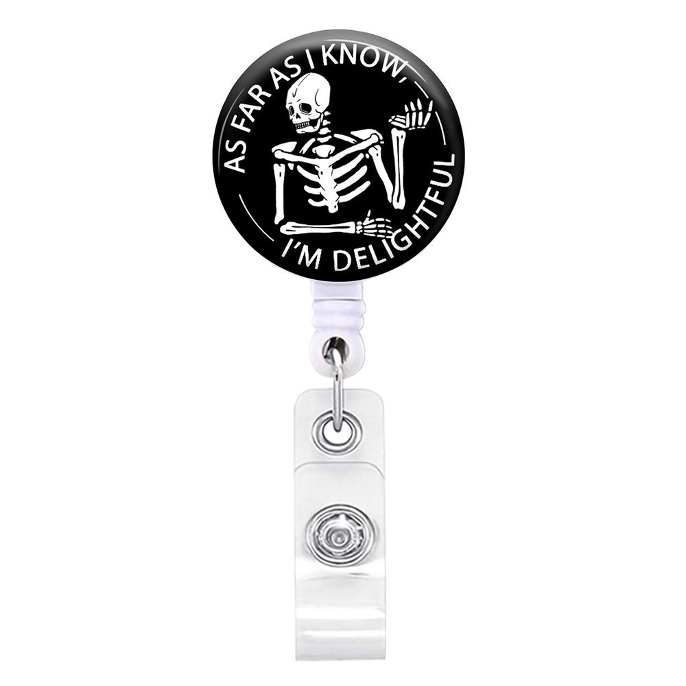 Skull Flower Id Tag Badge Holder With Retractable Badge Reel Cards Storage Organizer For Nurses Employee Pass Work Card Holder