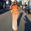 European and American Women's Clothing Autumn New Fashionable and Fresh Sleeveless Suspender Striped Slim-fit Hip-wrapped Dress