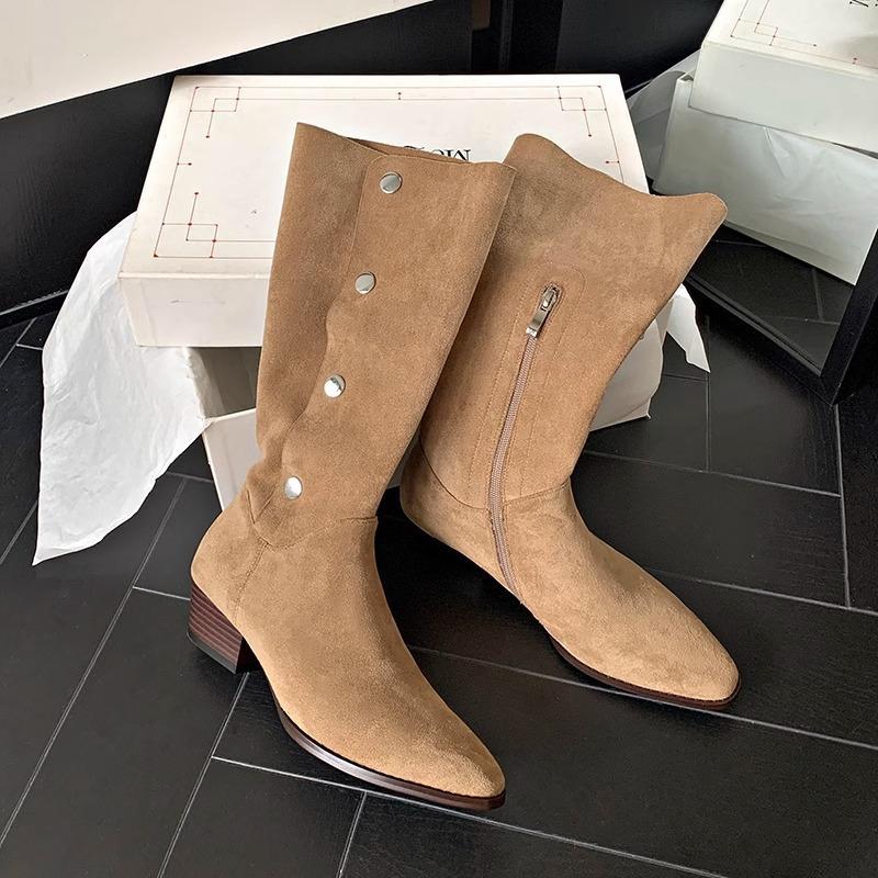 2025 pointed toe matte suede western cowboy boots high heel knight boots short stacking boots women's fashion boots tide