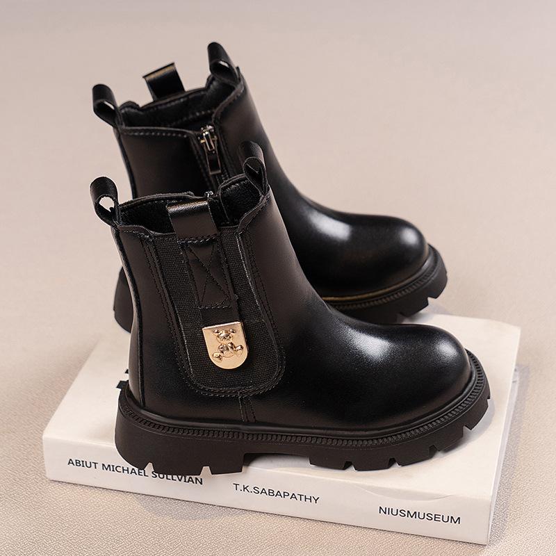 Girls' Martin Boots Autumn and Winter New Children's Boots British Style Big Children's Short Boots Girls' Stylish Leather Boots