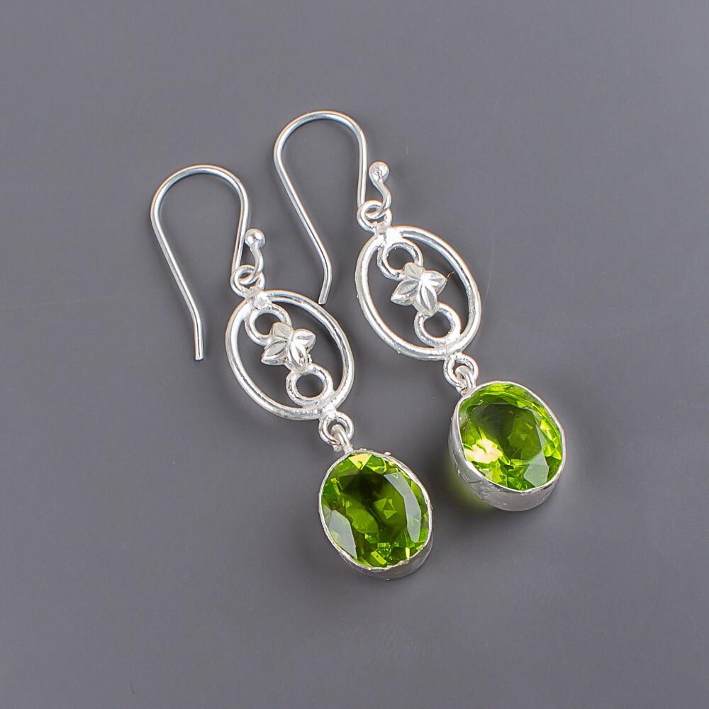Peridot Gemstone 925 Sterling  Jewelry Handmade Silver Earrings 2.00" For Women EE-17-3