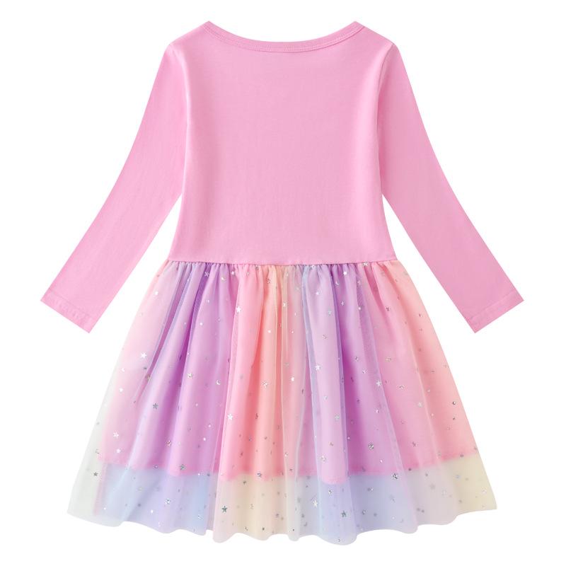 Children's Korean Style Rainbow Sequin Princess Dress - Short Sleeve for Summer, Long Sleeve for Spring/Autumn