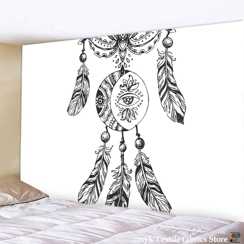 Feather  Wind Chimes Tapestry Mandala Style Wall Hanging Psychedelic Tapestry Wall Hanging Decor for Living Room Bedroom