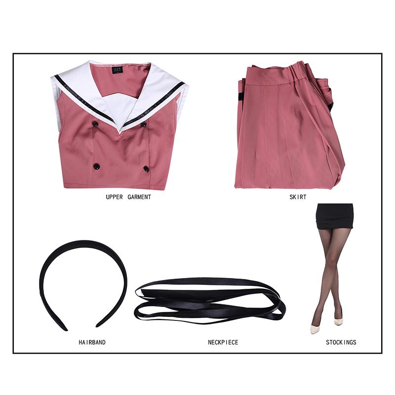 Conjunto de uniforme cosplay fresco de flor de cuello marinero rosa ahumado, falda plisada de manga abullonada, disfraz escolar para chicas de anime, disfraz de cosplay para fiesta de Halloween