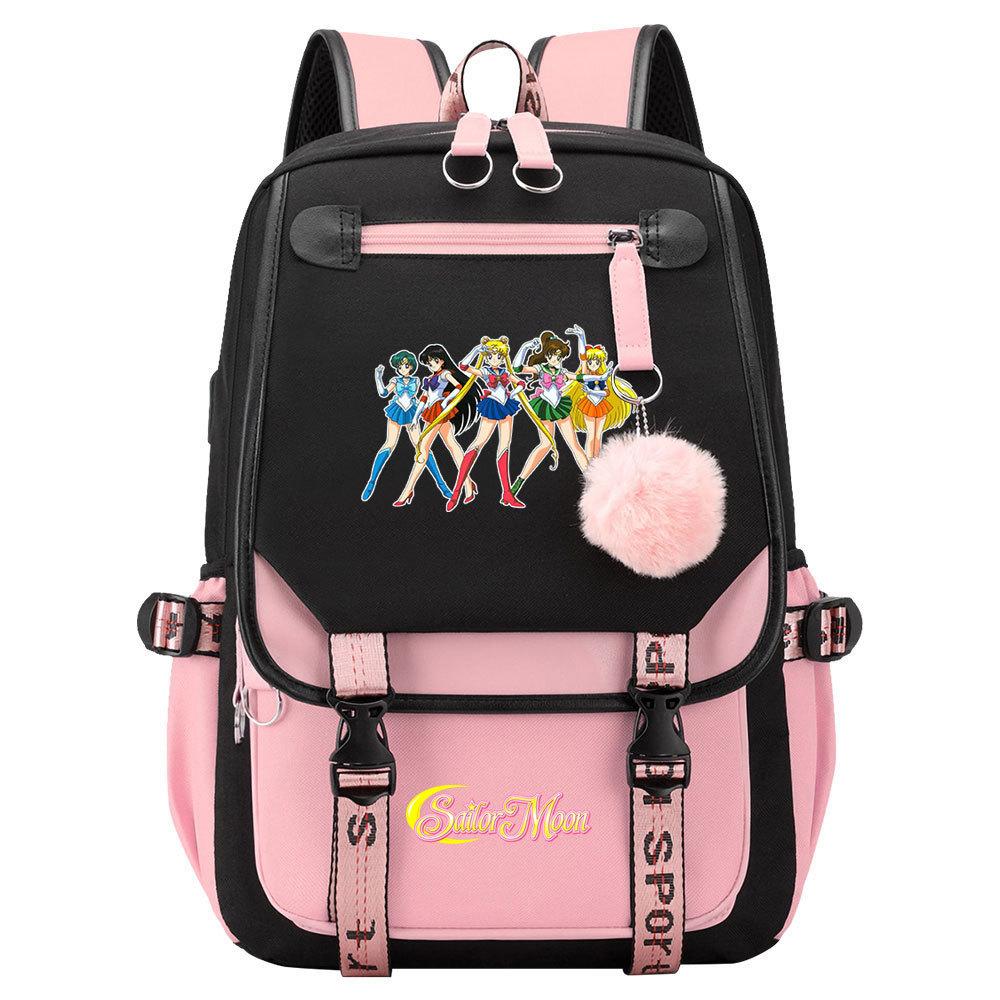 Neuer Anime Sailor Moon USB-Schulrucksack für Teenager, Damen- und Herrenmodell, Gurtband-Klapprucksack