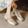 Retro cheongsam shoes new thick heel color matching Mary Jane high heels single shoes women