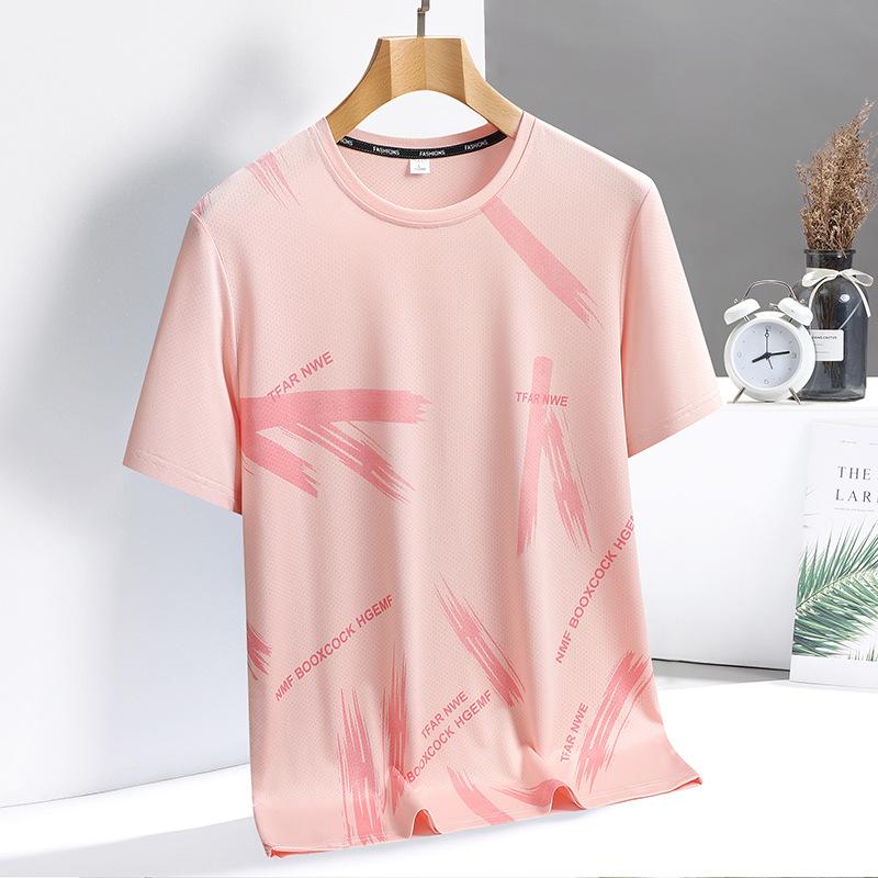 Ice Silk Short Sleeved Men's Loose and Versatile Quick Drying T-shirt Fashionable Casual Sports Breathable Round Neck Top for Men