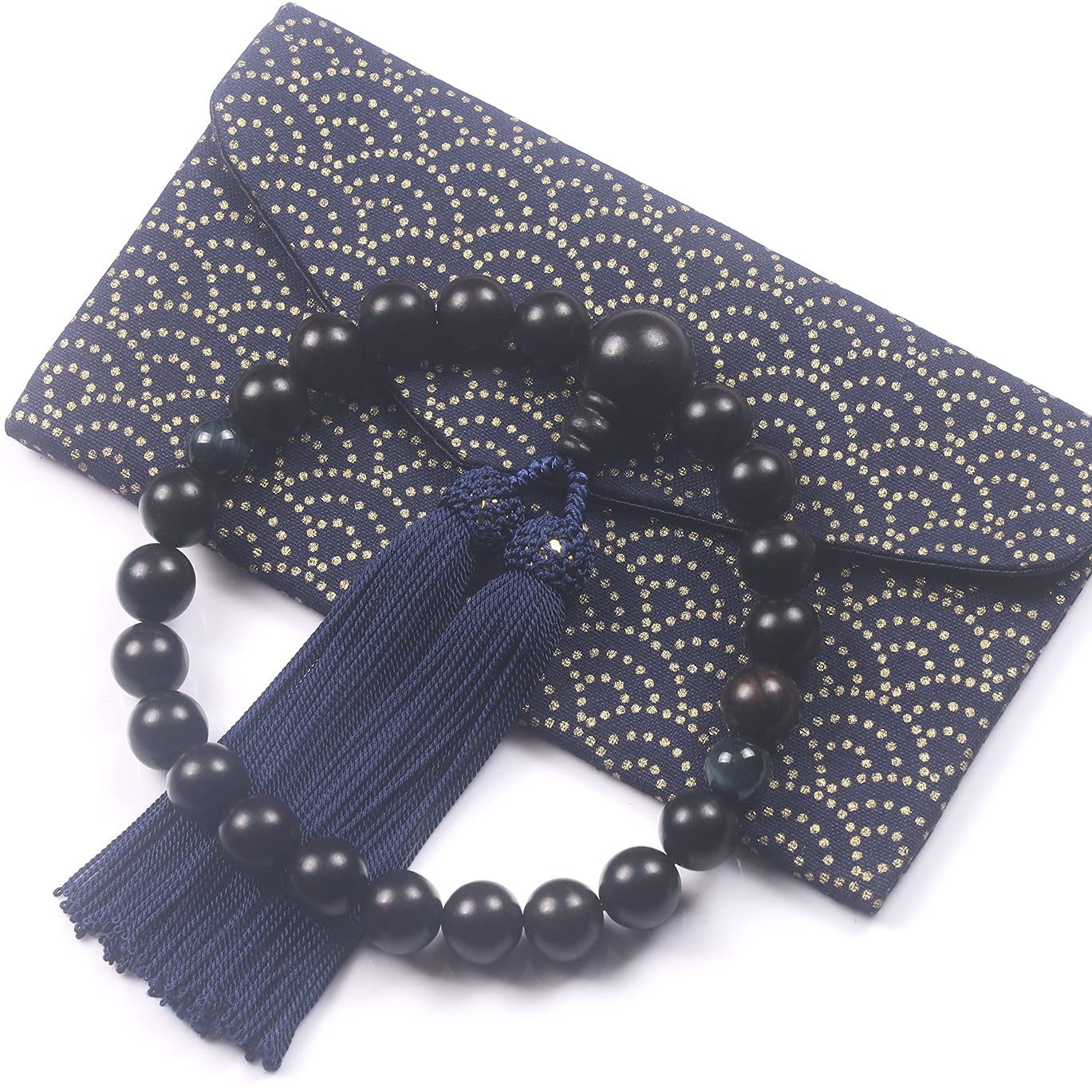 

LEOBEE Men s Prayer Beads, Striped Ebony (Matte), 2-Ten, Blue (Red) Tiger s Eye Stone, with Magnetic Prayer Bead Bag, Handmade, Funeral, Memorial