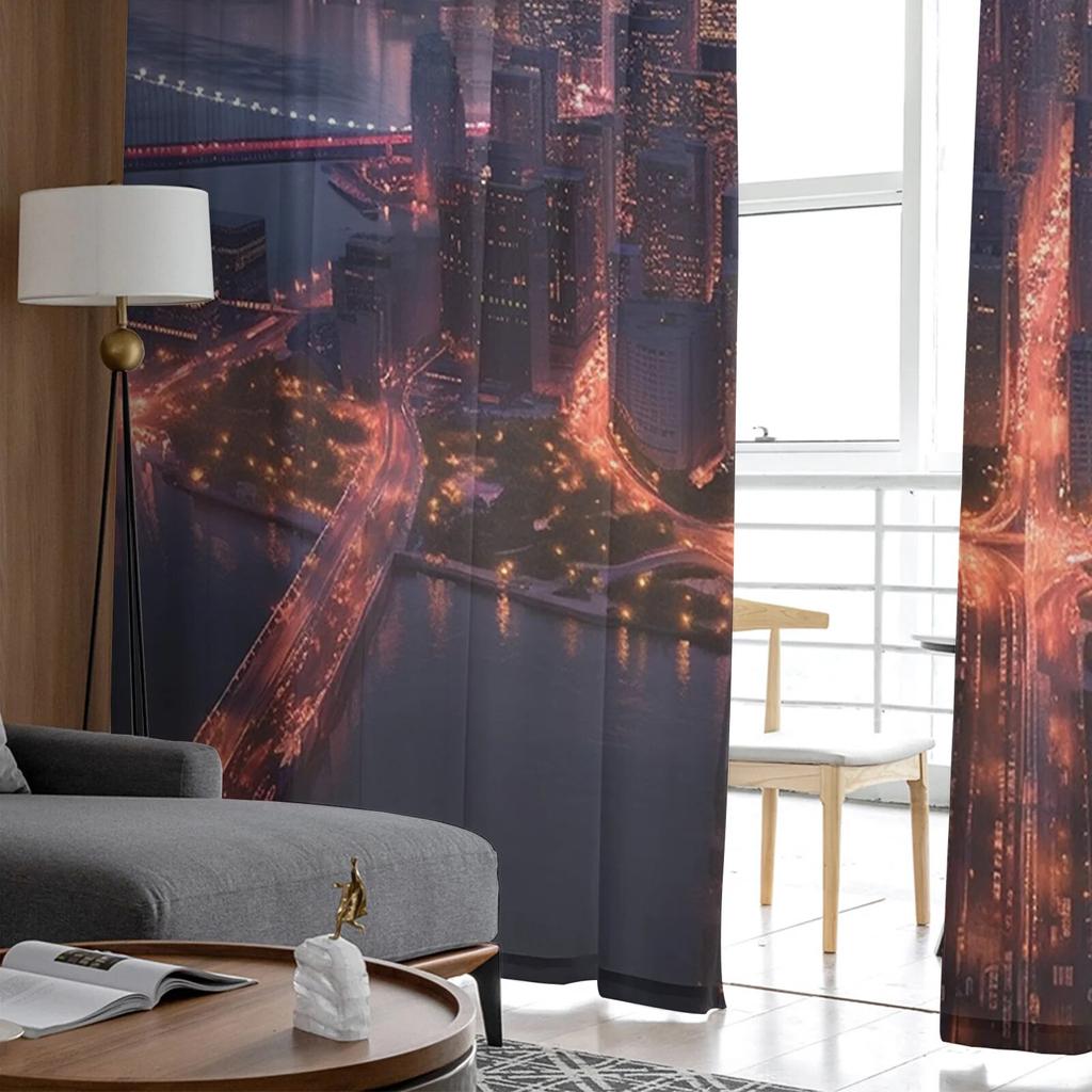 Street City Sky Gradient High Building Voile Sheer Curtains Living Room Window Tulle Curtain Kitchen Bedroom Drapes Home Decor
