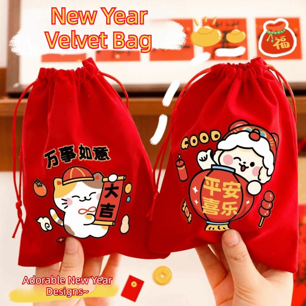 Creative Gift Velvet Snack Storage Pouch Gift Decoration Amulet Blessing Sachets Pendant silk bag Happy New Year Lucky Bag
