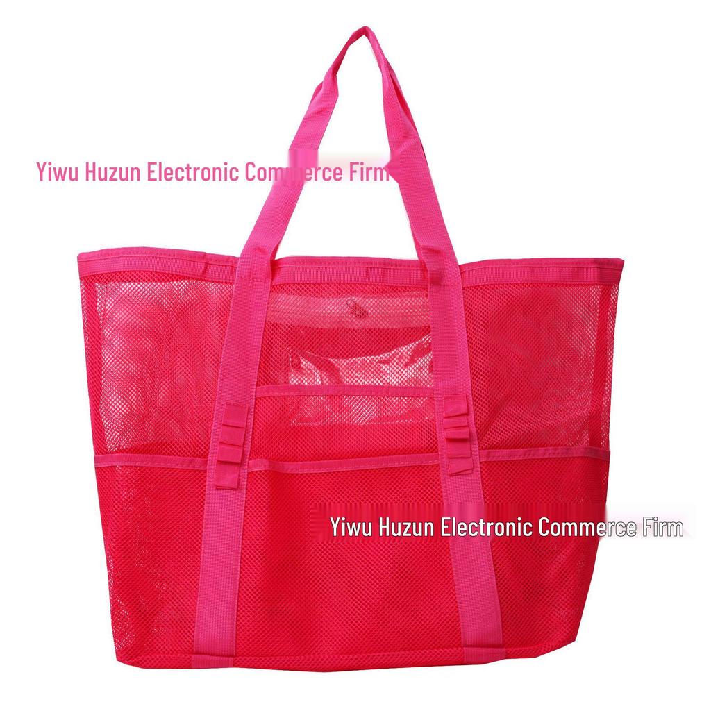 Women's Summer Mesh One-Shoulder Beach Tote Bag - Large Capacity and Breathable Toiletry Organizer.