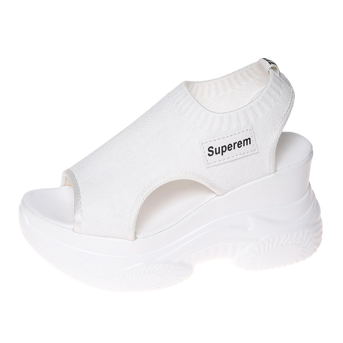 

Летние новые трикотажные женские сандалии с завышенной талией и резинкой Fish Mouth Muffin Bottom 37 белый