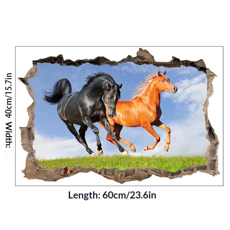 Plakat ze zwierzętami Dziura w ścianie Sztuka Biegnący Dobry Koń Winyl Naklejki Muralowe Do Salonu