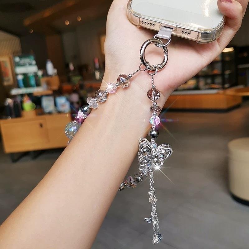 Schmetterling Kristall Perlen Handykette 1 Stück Mehrfarbig Runde Perlen Armband für Handgelenk Dekoration Geschenk